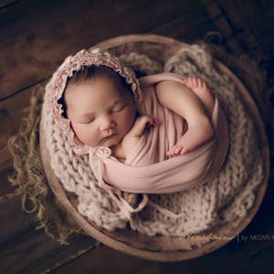 ENGRACIA - Whimsical. Pink. Neutral. Newborn. Baby Girl. Photography Prop. Organic.  Vintage Style. Silk suri ribbon. Fancy Jersey Fabric.