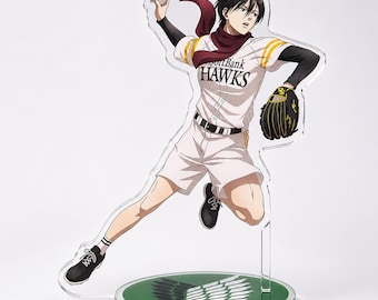 Figura acrílica de Mikasa Ackerman, soporte con uniforme de béisbol de Attack on Titan.