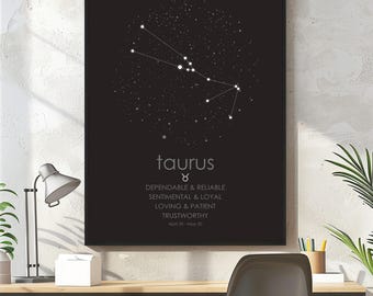 Taurus Constellation Map Print, Zodiac Sign Astrology Poster