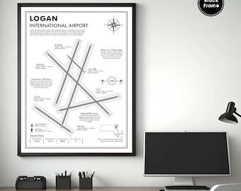BOS, Boston Logan Airport Karte Kunstdruck, Airport Code Schild