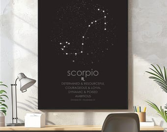 Scorpio Zodiac Sign Poster, Constellation Star Map, Astrology Print