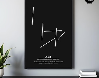 Schiphol Airport Map Print, AMS Airport Code Art