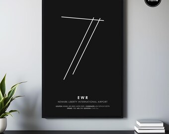 Newark Airport Map Art Print, EWR Airport Code Sign