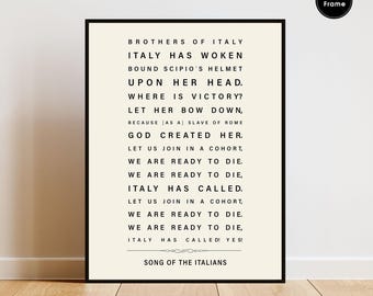 Italy National Anthem Lyrics Print, Patriotic Wall Art