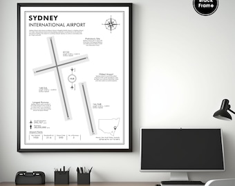 SYD, Sydney Airport Map Kunstdruck, Minimalistisches Codeschild