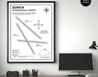 ZRH Zürich Airport Map Kunstdruck, Airport Code