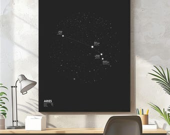 Aries Star Map Print, Constellation Poster, Zodiac Wall Art