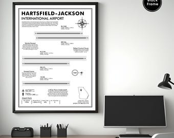 ATL Atlanta Airport Map Kunstdruck, Hartsfield Jackson, Airport Code