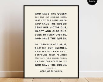God Save the Queen Print, United Kingdom National Anthem, Patriotic Wall Art