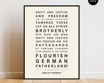 German National Anthem Lyrics Print, Patriotic Wall Art