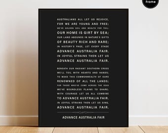 Australia National Anthem Lyrics Print, Patriotic Wall Art