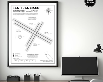 SFO Airport Map Kunstdruck, San Francisco International Airport