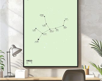Virgo Constellation Map Poster, Astronomy Star Map Print