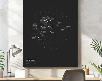 Aquarius Star Map Print, Constellation Wall Art