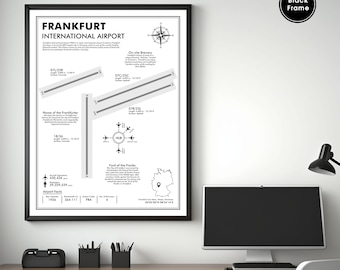FRA Frankfurt Airport Map Kunstdruck, Airport Code Schild