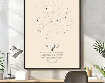 Virgo Constellation Map Print, Zodiac Sign Astrology Poster