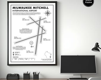 MKE, Milwaukee Airport Map Kunstdruck