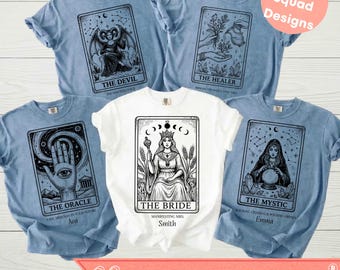 Custom Mystical Bachelorette Shirts, Celestial Bridal Favors Outfits, Personalised HalloweenTeam Bride Tees, Funny Witchy Bridesmaid Gift