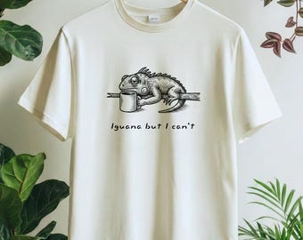 Iguana But I Cant Funny Reptile Pun Shirt, Introvert Social Battery Low Tee, Sarcastic Coffee Lover Gift, Vintage Animal Graphic Tshirt