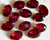 Vintage Czech Glass Oval Ruby Faceted Foiled Cabochon Stone 11mm x 16mm - 12 pcs.