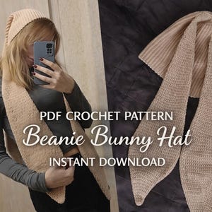 Crochet Bunny Hat Pattern | Extra Long Ear Scarf Beanie (PDF Pattern)