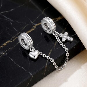 Infinity Heart & Cross Bracelet Safety Chain, Silver Security Chain, Cubic Zirconia