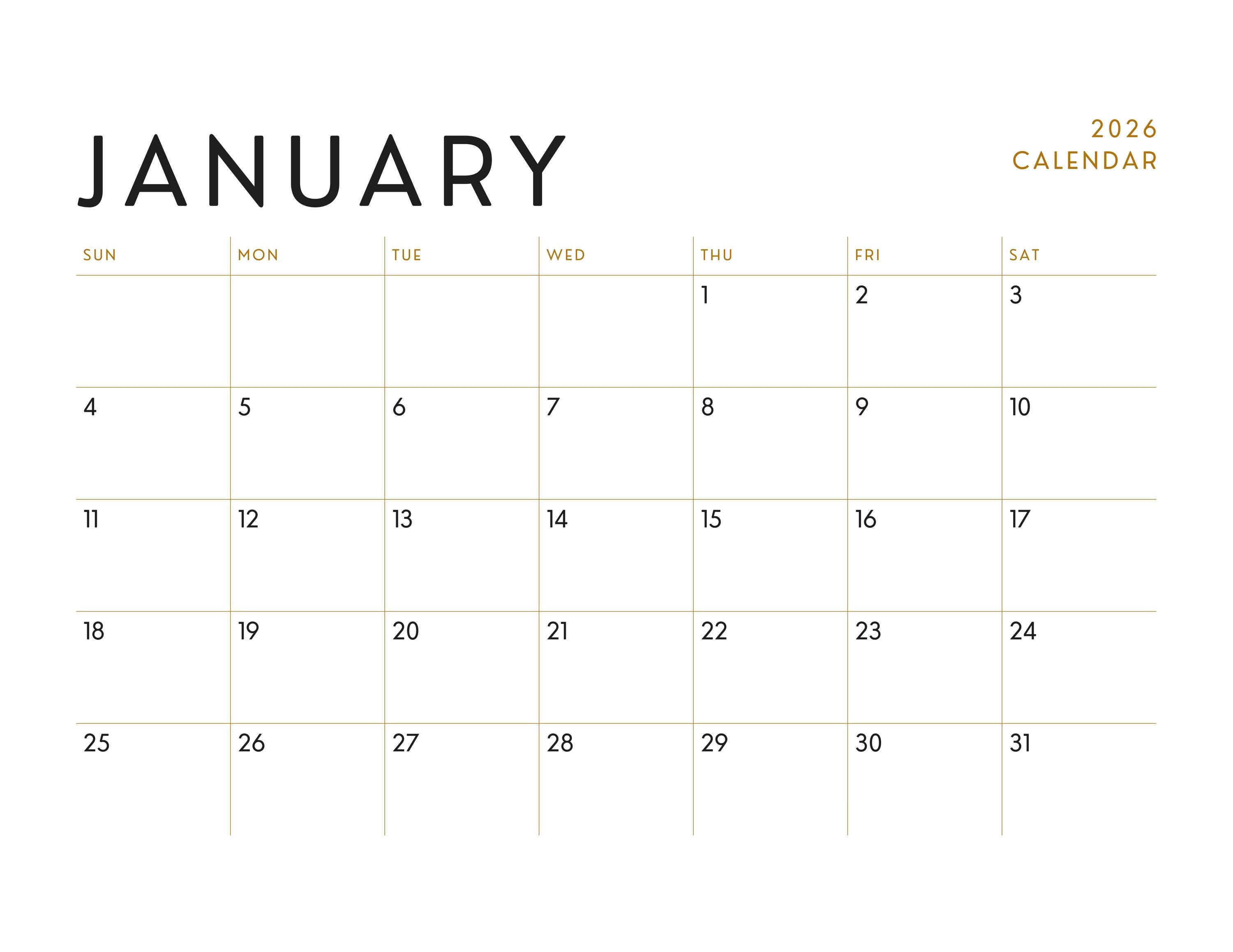 2026 Calendar Printable | Minimalist Monthly Planner | Instant Download ...