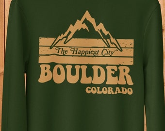 Boulder Colorado Mountain Sweatshirt, Hiking Sweatshirt, Unisex Sizing, Hometown Pride, 70s Retro Graphic Sweatshirt, College Sweatshirt
