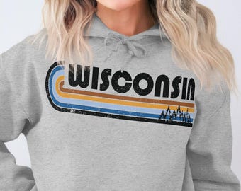 Retro Wisconsin Hoodie, State Pride Apparel, 70s Style Graphic, Unisex