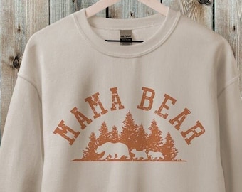 Blooming Jelly Womens Mama Bear Crew Neck Jumper Oversized Long Sleeve T-Shirt Pullover Cute Top Letter Print Sweatshirt 