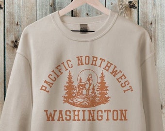 Washington Sweatshirt, Pacific Northwest Sweatshirt, State Shirt, 70s style Graphic Sweatshirts for Guys or Ladies,Hiking & Camping Top