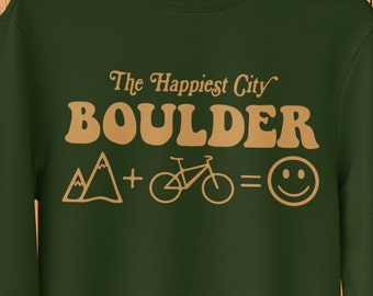 Boulder Biking Sweatshirt, The Happiest City Sweatshirt, Unisex Sizing,70s Retro Graphic Sweatshirt, Mountain Bike Sweatshirt, Colorado Crew