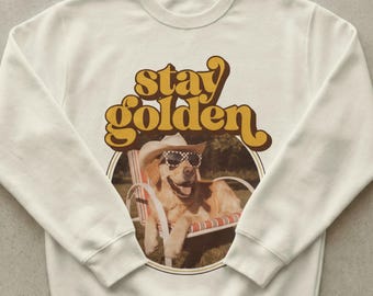 Stay Golden Cute Dog Sweatshirt with Retriever Lounging on Lawn Chair