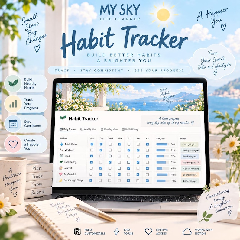 Notion Life Planner Template, Daily Weekly Monthly, Habit Tracker, Mood ...