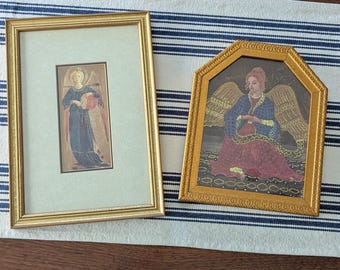 Religious Art | Angel Print | Gold unique wood frame | Vintage | Collection