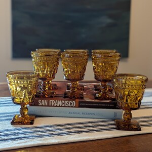 Honey Brown Goblets Indiana Glass | Colony Park Lane | Square Base | Chunky | Starburst | Thumbprint texture| Stemware | Vintage | 1970s