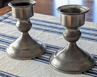 Hanle Pewter Candlestick Holders, Classic Americana, Weighted Lead-Free Pewter (4.5 inches)