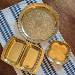 Vintage Assorted Brass Gold Toned Trays | Etched | Mid Century Modern | Karat | Hollywood Regency | Heirloom quality
