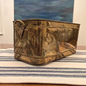 Vintage Brass Planter with Patina Verdigris | Lion Head Handles | Succulent | Herbs | Large and Deep | Centerpiece | Christmas Decor