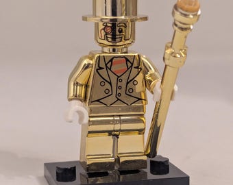 Mr Gold Custom Collectable Minifigure with Top Hat and Cane