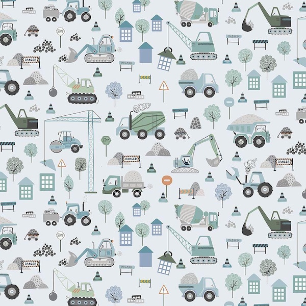 Dear Stella Goal Diggers – Construction Fabric, Boys, Nursery, 100% Cotton Fabric, 44/45”, Yard, Half Yard, Quarter Yard