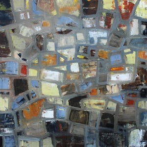 Mosaïque abstraite, tons terre, acrylique texturé, 61 x 61 cm