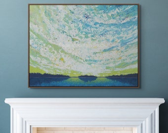 LARGE SEASCAPE PAINTING, 30x40 Large Abstract Seascape Art, Large Art on Canvas, Living Room Art, Blue Art, Blue Sky Painting Cloud Painting