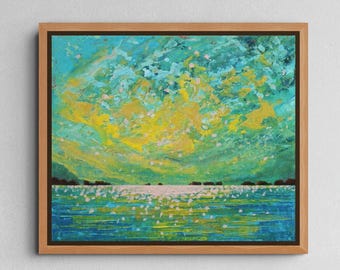 Small Seascape Painting: Nova Scotia Landscape, Ocean Textured Art, Sky and Cloud, 12x12 Inches