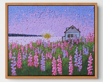 Ferienhaus am Meer: Gemälde von Lupin, 16x20 Zoll