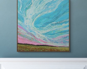 LARGE CLOUD PAINTING, 30x30, Sky Painting, Field Painting, Landscape Painting, Canadian Art, Nova Scotia Art, Field Landscape, Textured Art