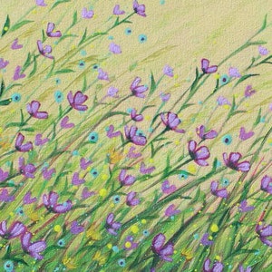 Detail photo of beautiful free flowing wildflowers in a field. Acrylic painting.