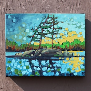 Impasto White Pine Tree Painting: Muskoka Landscape Art, Gestural and Textured, 11x14