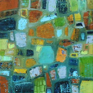 Colorful Abstract Painting: Geometric Painting in Earth Tones, Mosaic Style Art, 20x20 inches