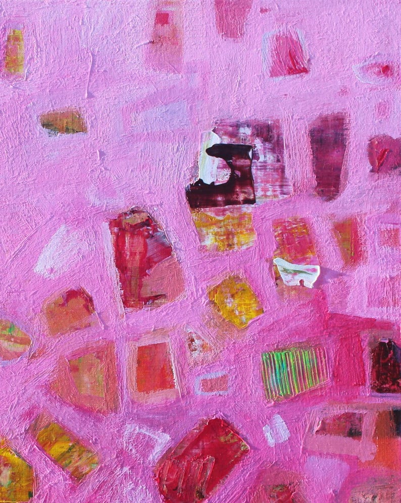 Textures in pink and orange abstract artwork painted by Canadian artist Sage Mountain Studio.